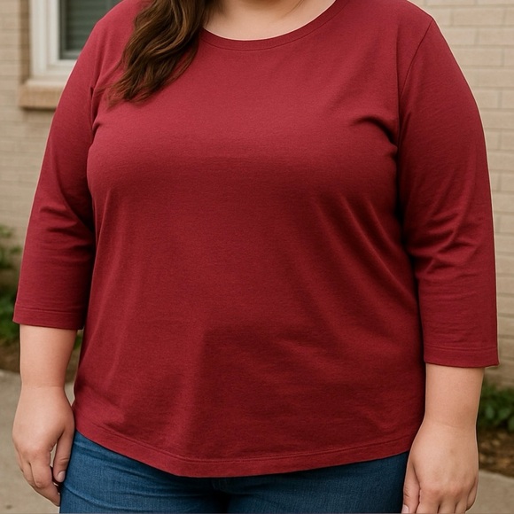 Catherines Tops - Catherines Red Boxy 3/4 Sleeve Tee 2X